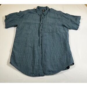 Dockers Men XL Short Sleeve Shirt Blue White Grid Linen Rayon Button Down 934M